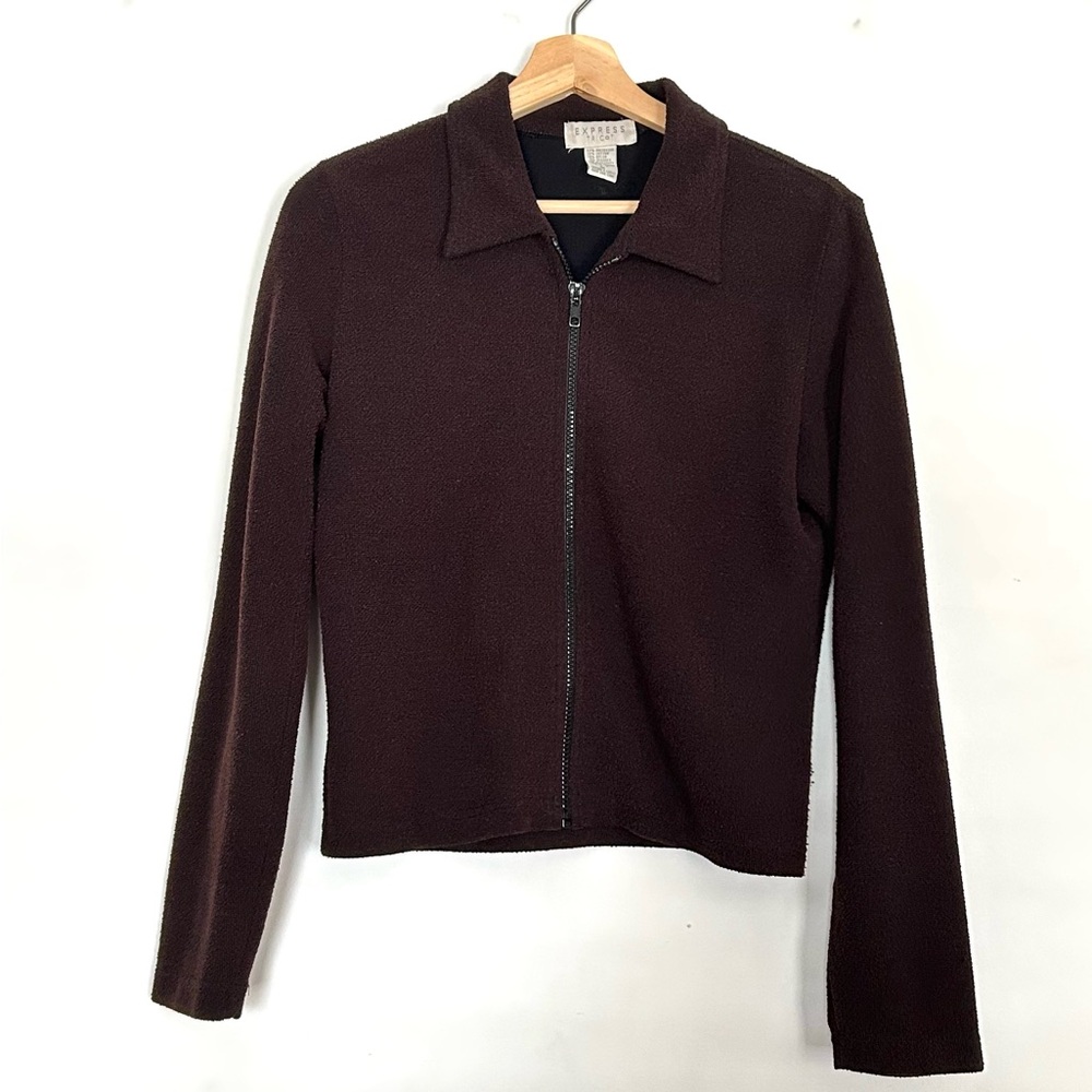 vintage EXPRESS TRICOT boucle brown zipper cardigan jacket
